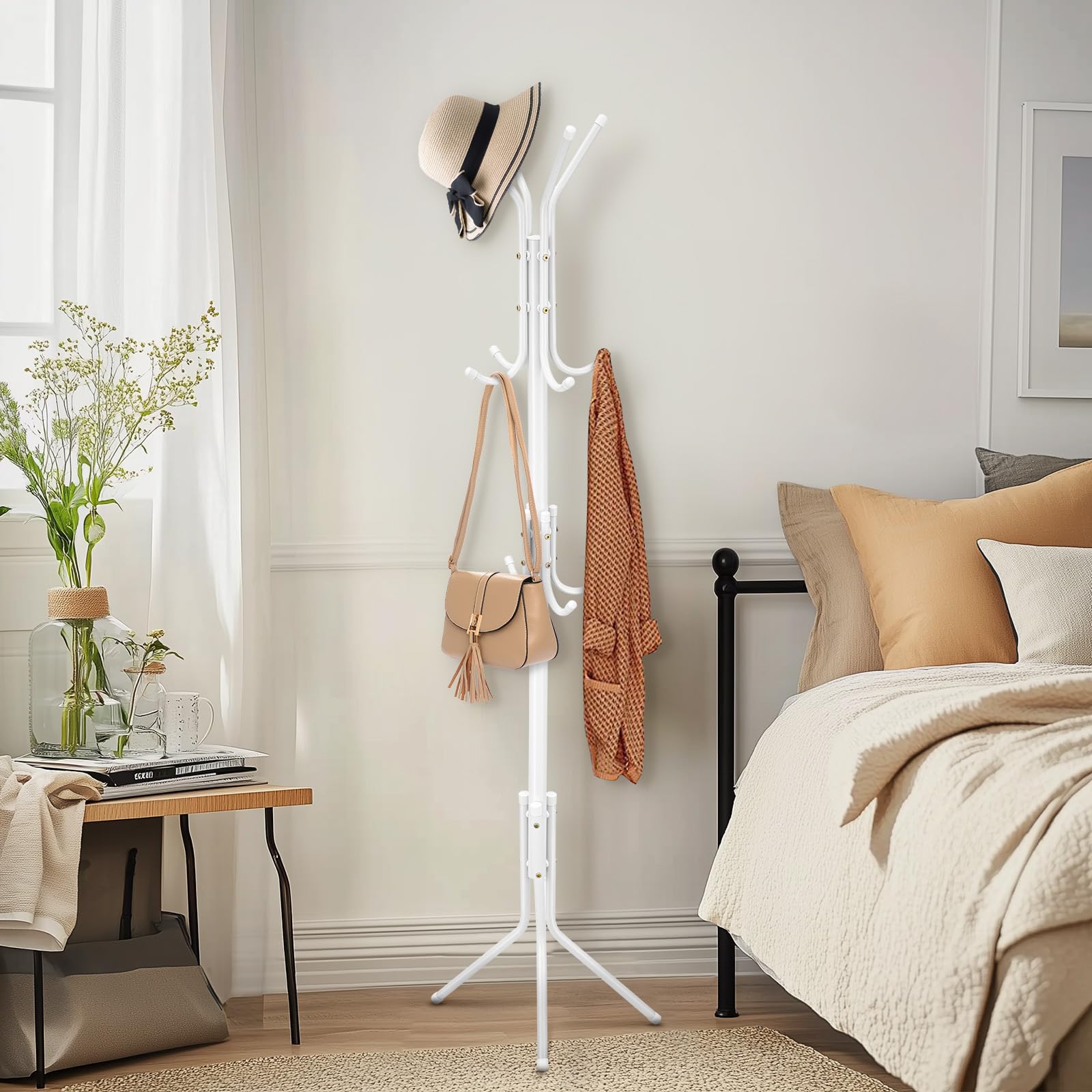 Youyijia Loft Garderobenständer Free-Standing Coat Stand Aus Metall Moderner Jackenständer in Baumform für Flur Schlafzimmer Büro 12 Haken 175 cm Hoch Stabil Matt Weiß