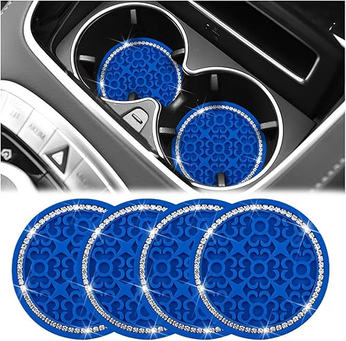 Miniatura 11 de – Portavasos para automóvil con diamantes de imitación, 4 unidades, 2.75 pulgadas, silicona con cristales de strass, tapetes antideslizantes para