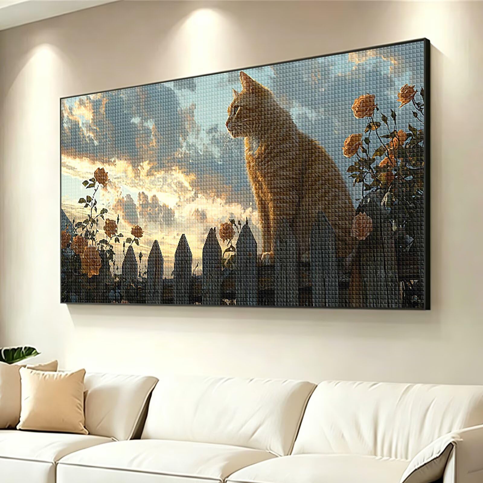 Diamond Painting Adultos Flor Pintura Diamante, Gato Diamond Painting 5D Completo, DIY Cuadrado Cristal Bordado Punto de Cruz Cuadros de Diamantes para Decoracion Hogar, Regalo Mujer 160x80cm 0J-352