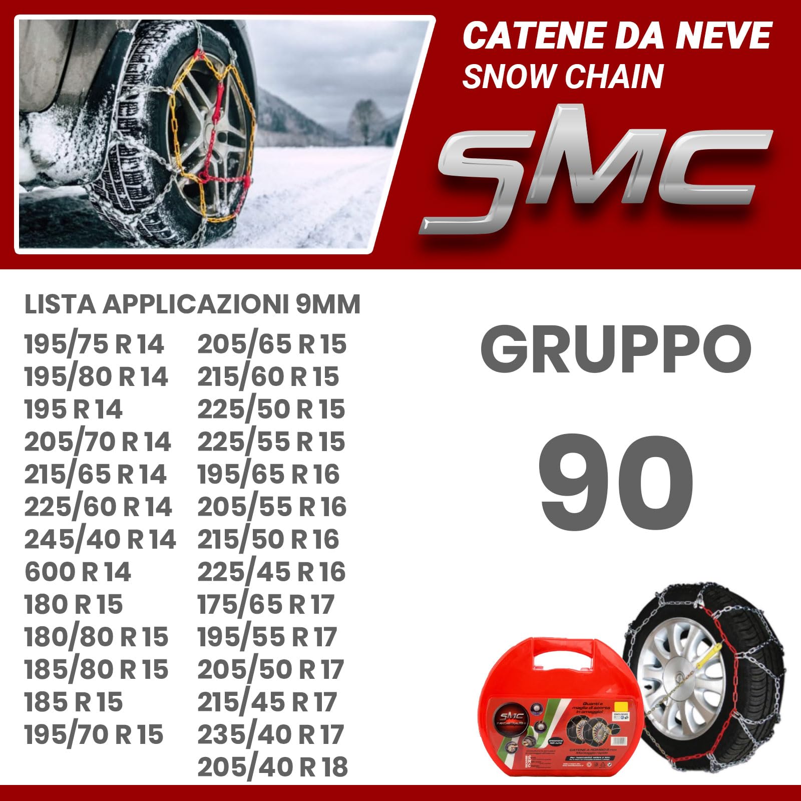 Catene da Neve OMOLOGATE O-Norm TUV SMC 9mm per Pneumatici GOMME 205/50 R 17