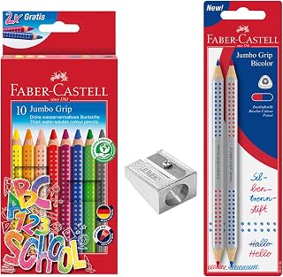FABER-CASTELL 205226 - Estuche de lápices de color para el primer día de colegio, 13 piezas, incl. sacapuntas jumbo y lápiz silábico
