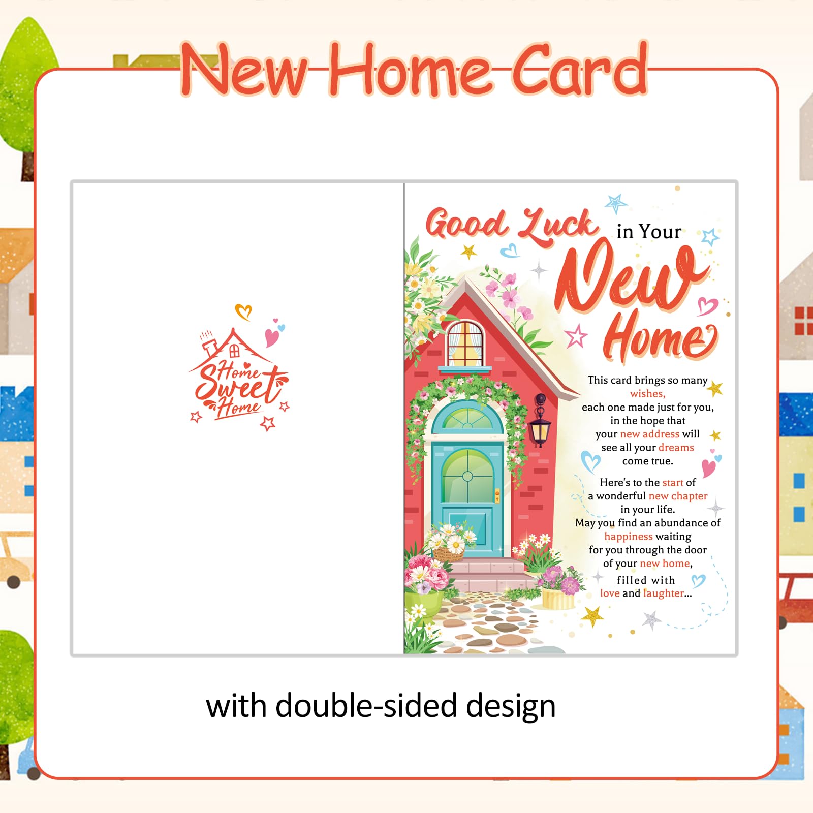 HOWAF New Home Gifts, Good Luck in Your New Home Card, with 2 Keyrings, Housewarming House Warming Gifts for Friends Couples and Family - Image 3