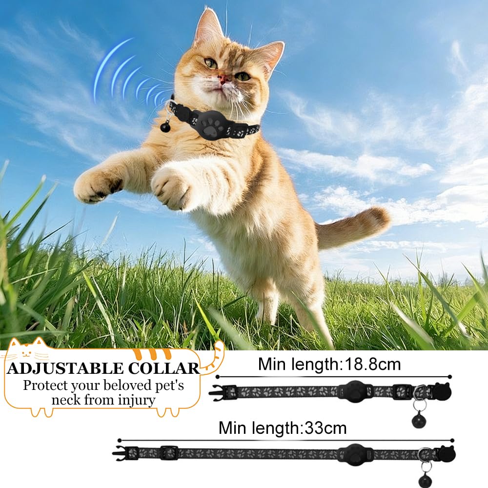 Localizzatore per Gatti, Tracker Collare per gatti, Design impermeabile e regolabile con strisce riflettenti, compatibile con dispositivi Apple e Android (nero)