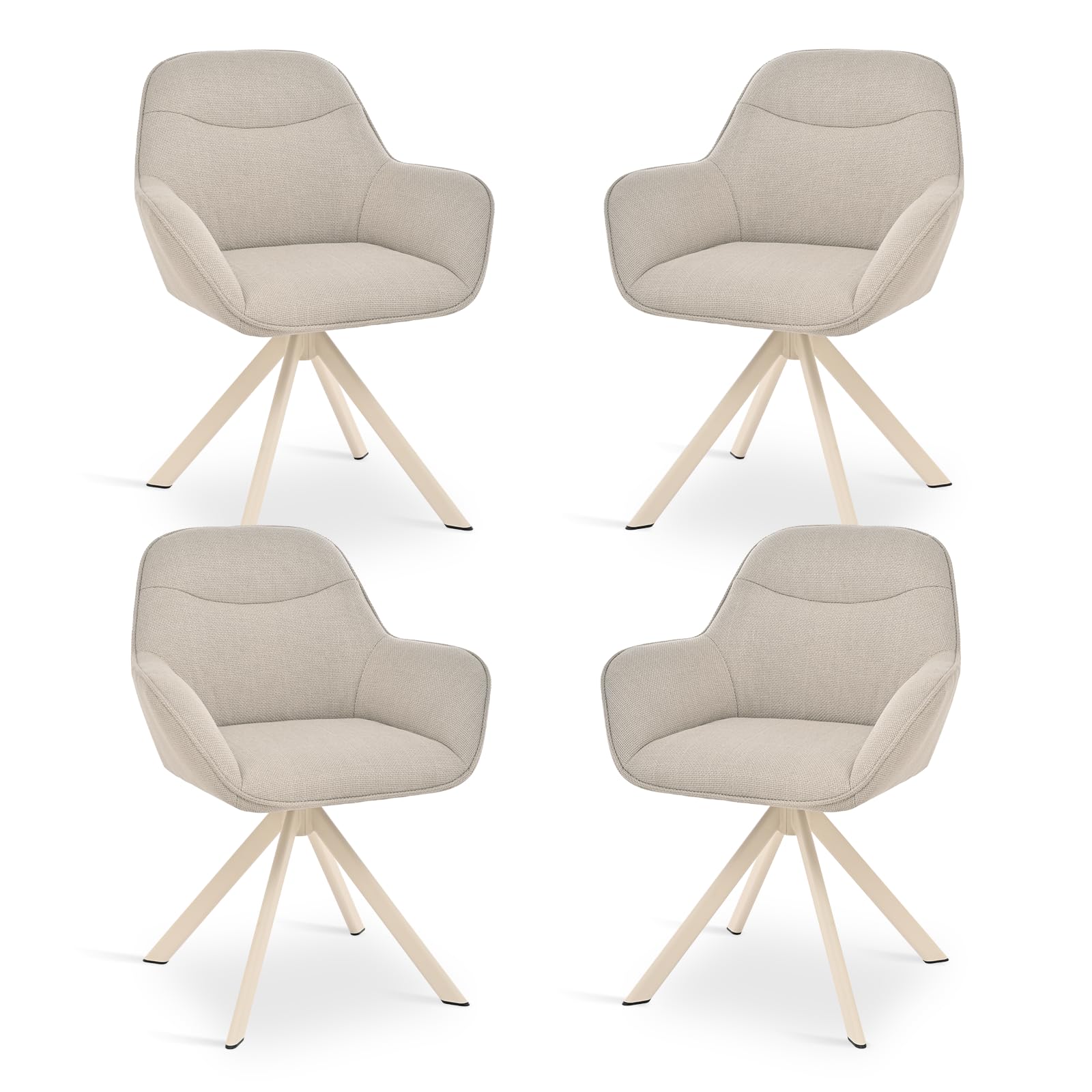 Goeurvant Dining Chairs Set of 4 Polyester Swivel Armchair for Living Room Upholstered Kitchen Chairs, Beige Legs