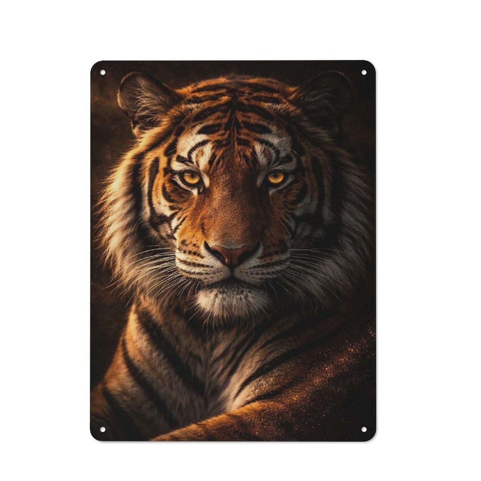 Junmoney Style-10 Metal Wall Plaque With Majestic Tiger Portrait(2) Design 40X30cm, Simple Retro Studio Wall Plaque For Hobby Room, Office, Lounge Or Living Room