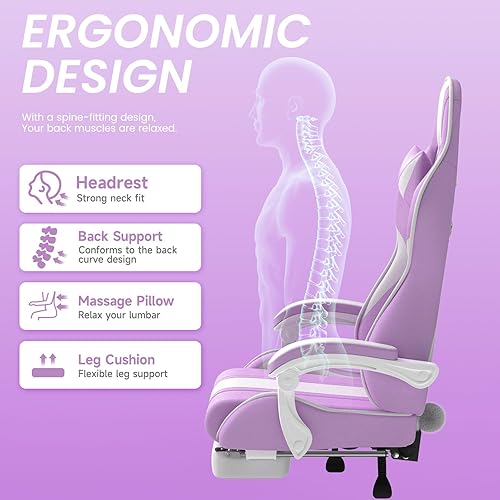 Miniatura 15 de Ferghana Kawaii Bunny Ears - Silla de juegos con reposapiés y masaje, sillas ergonómicas de cuero para niñas, adultos, adolescentes y niños, color