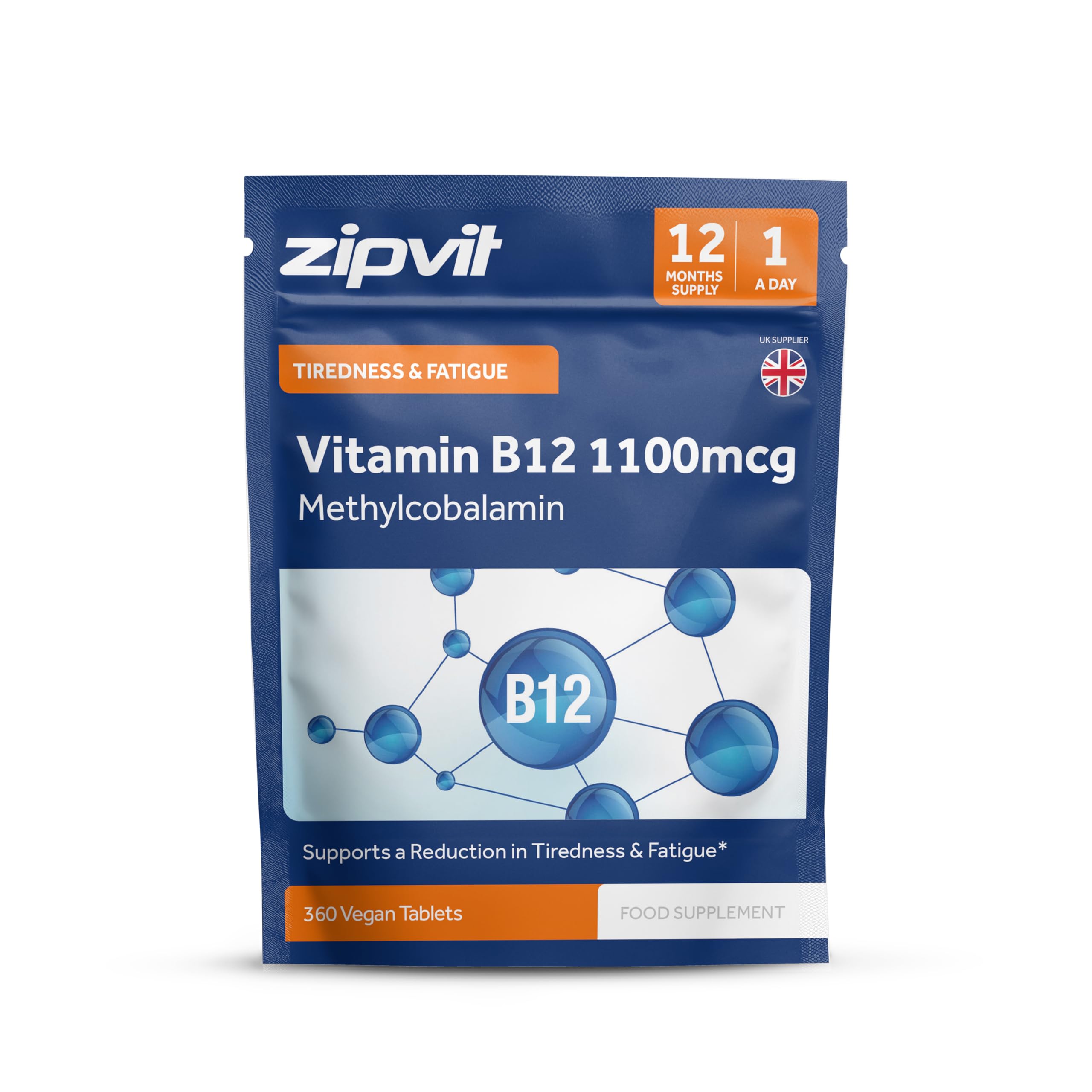 Vitamin B12 Tablets High Strength 1100mcg, 1 Year Supply, Pure Methylcobalamin, 360 Vegan Tablets, Reduces Tiredness, Supports Energy and Immunity, Eco Pouch