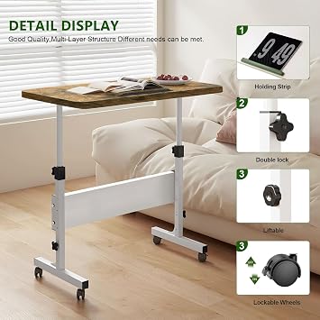 Small Standing Desk Adjustable Height Rolling Computer Desks Portable Laptop Table with Wheels for Home