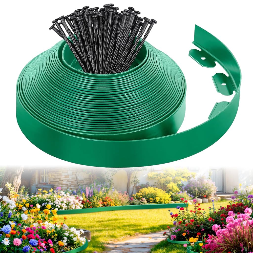 Garden Edging Border 10cm x 10M, Flexible Plastic Landscape Edging Kit with 30 Spikes, No Dig Lawn Edging, Cut-to-Fit UV Resistant Garden Border for Flower Beds, Tree Rings, Pathways, Yard, Green-image-44
