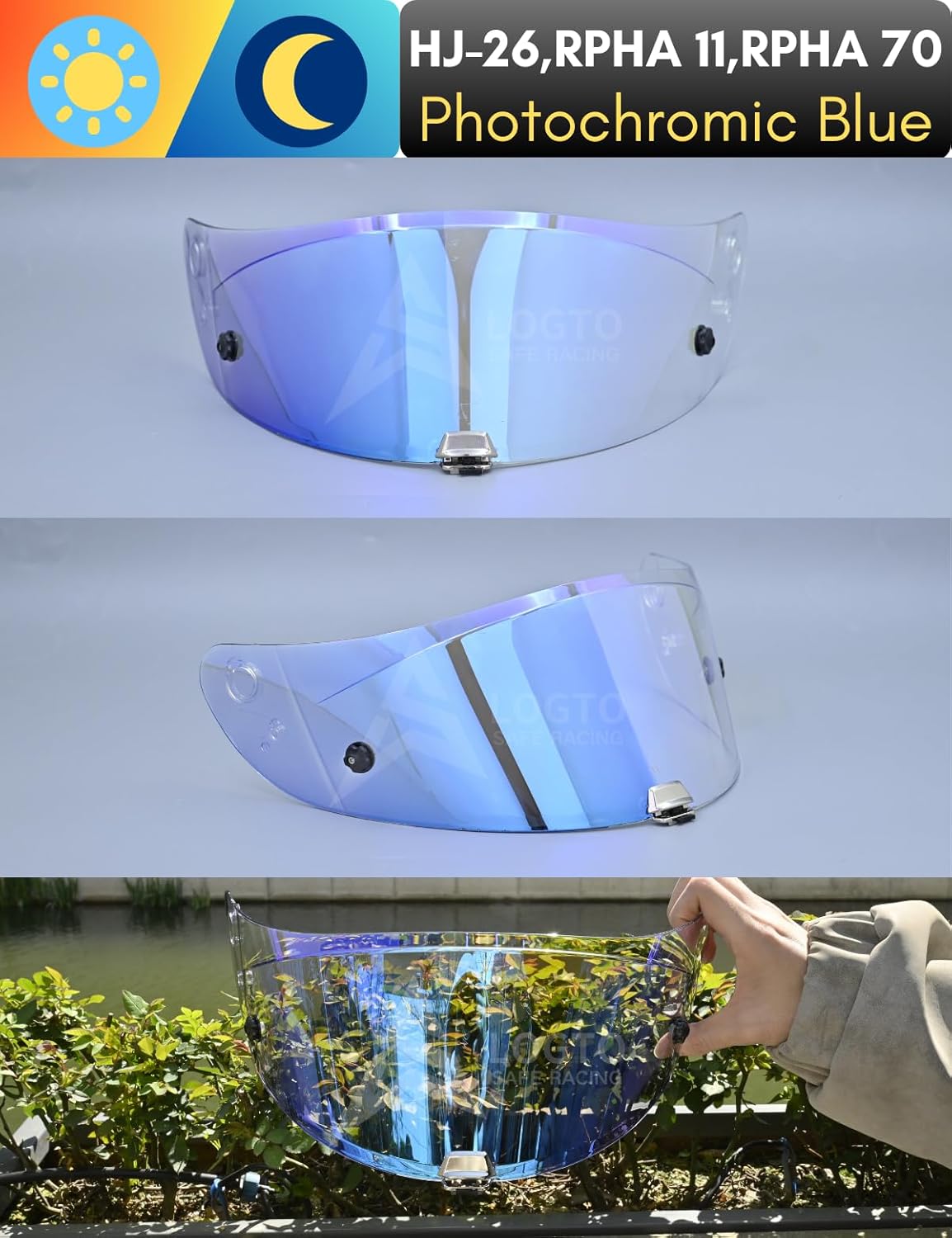 Photochromic Visor Compatible With RPHA 11 Replacement Transition Motor Helmet Face Shield (RPHA 11 Clear Red To Gold Red)