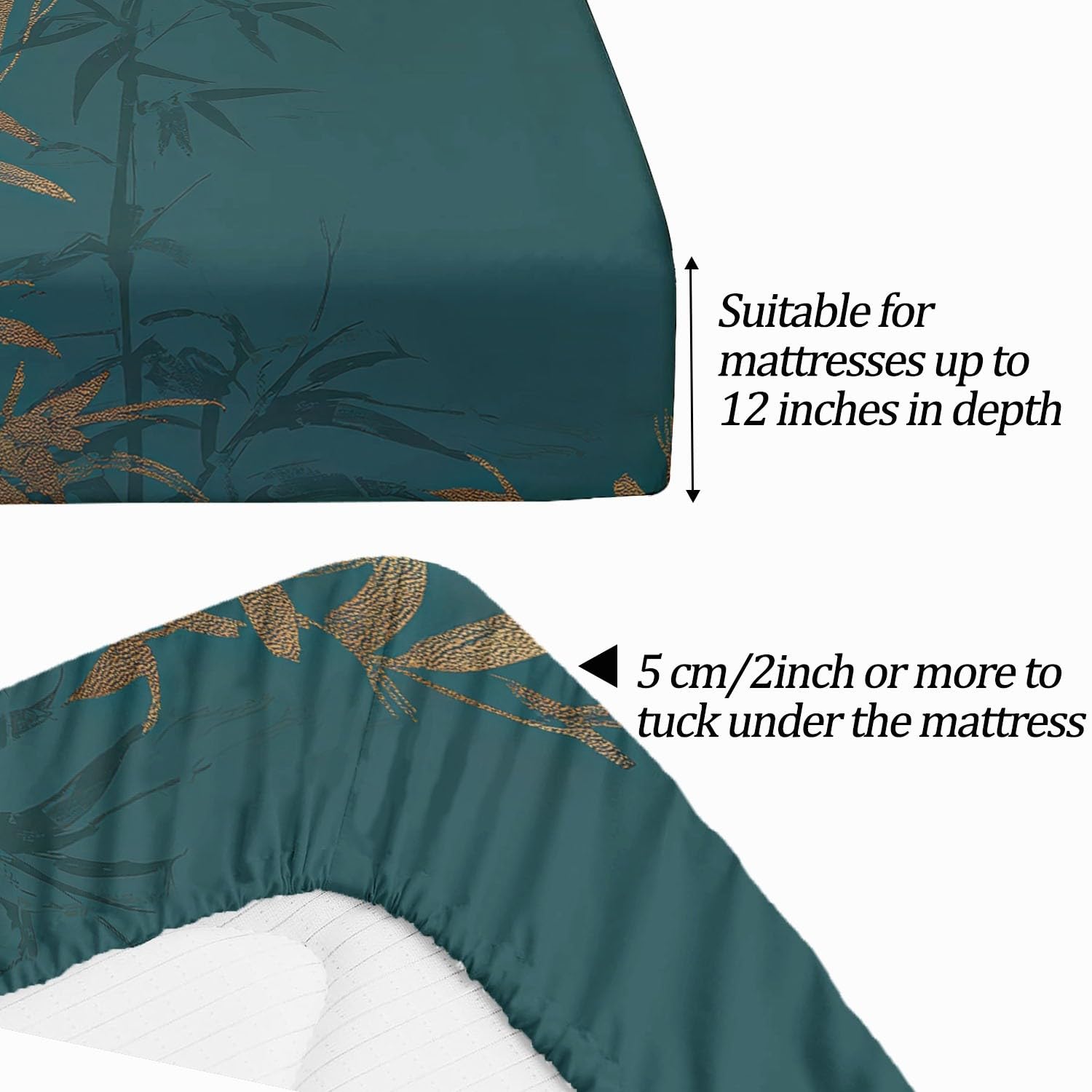 Sábanas Ajustables 180 x 200 cm Sábanas Estampadas con Bambú Dorado Estilo Tradicional Chino hexagonales Elástico en Todo el Contorno, 30 cm de Profundidad, Microfibra hipoalergénica Azul Marino