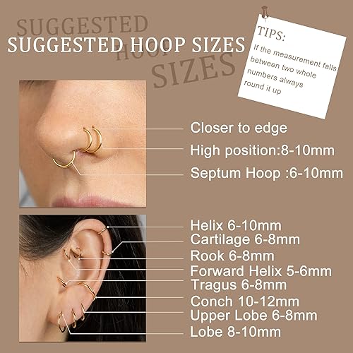 Miniatura 5 de MILACOLATO 5 aros de nariz de titanio G23 de 16G18G20G, con bisagras, para septum, anillos de clicker para cartílago de labio, hélix, rook, tragus,