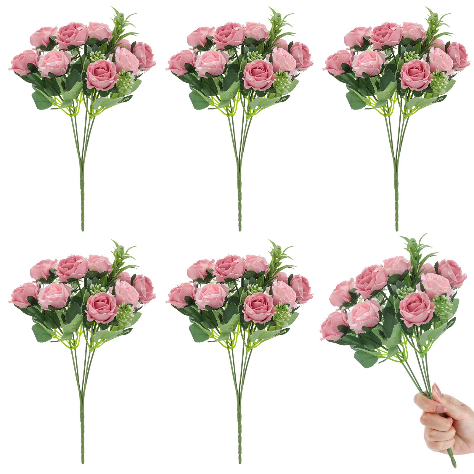 saerryor 6 Stems 10 Heads Artificial Roses Peonies Pink Artificial Flowers, Fake Peonies Silk Flower Bouquet for Home Wedding Party Decoration Arrangement