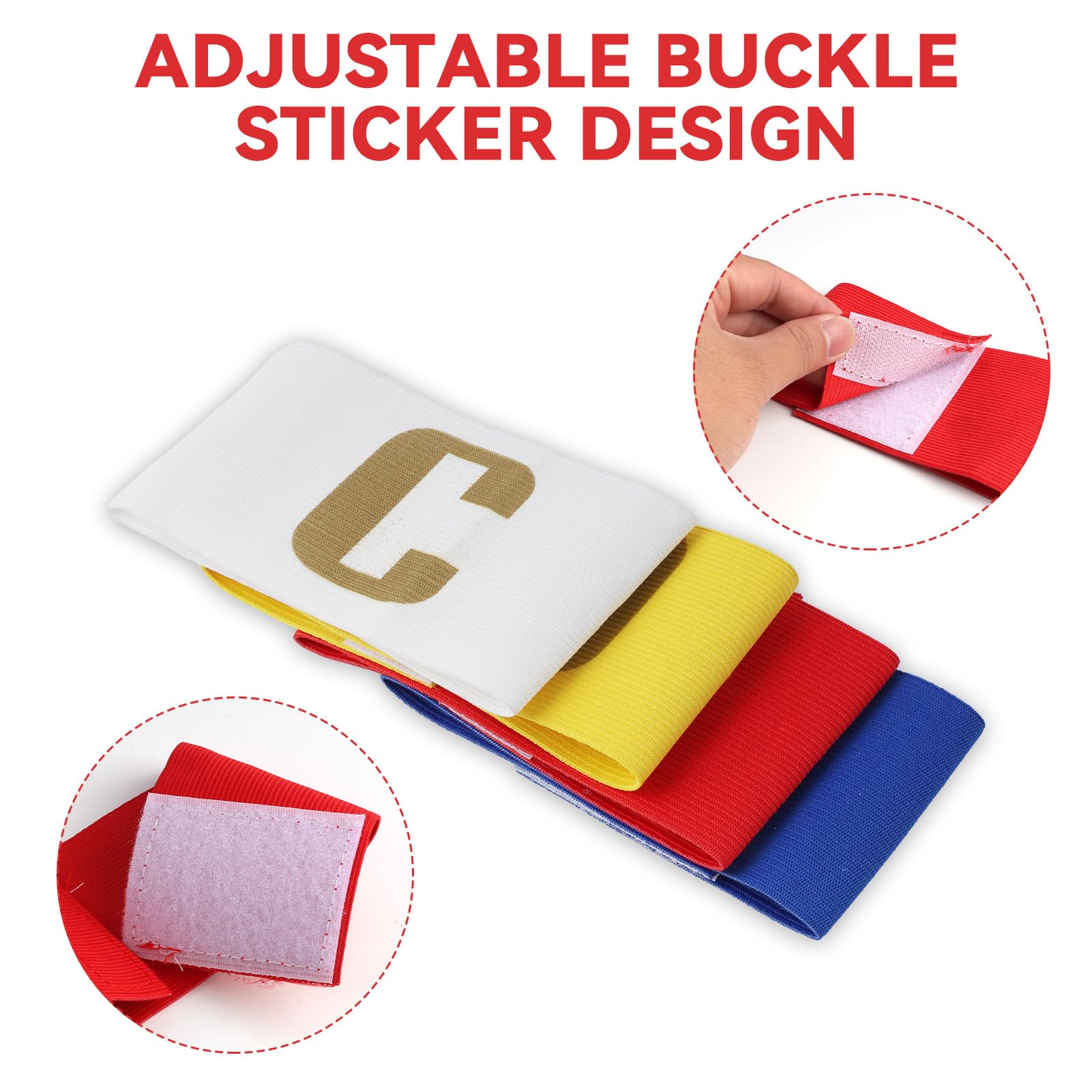 4 Fasce da Capitano per Bambini, da Calcio, Regolabili e Multicolore, Ideali per Calcio e Altri Sport di Squadra, Fasce Elastiche con Chiusura in Velcro