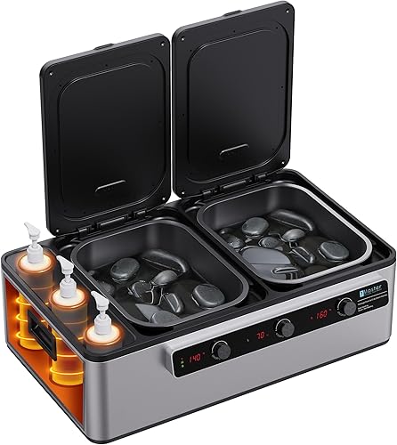Miniatura 3 de Master Massage Calentador de piedra de masaje eléctrico profesional 2 en 1 y 3 botellas de aceite de masaje y loción y calentador de gel, combo de