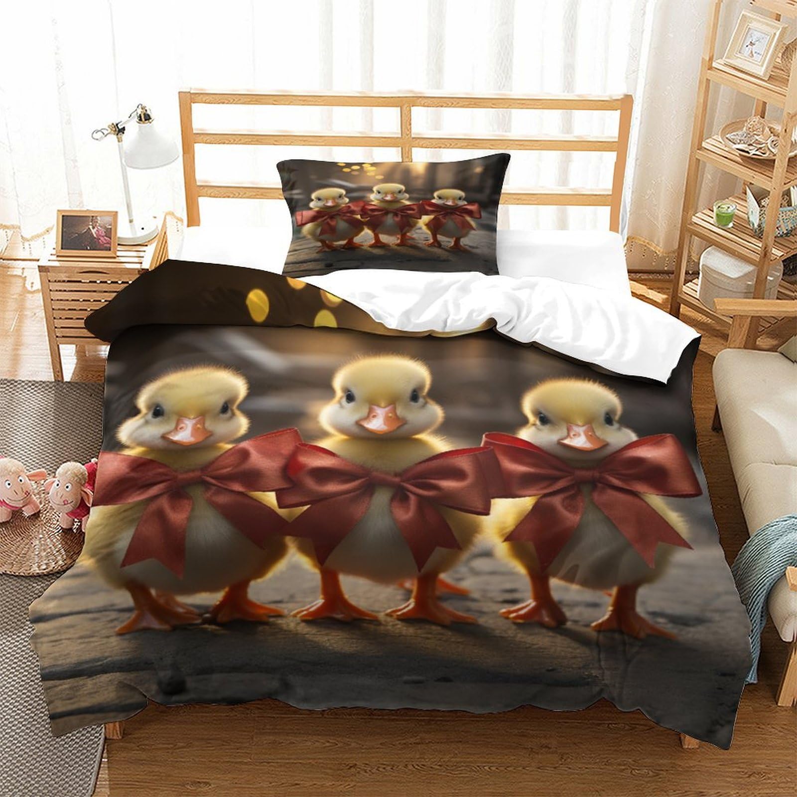 P1S9U7W5Y Charming Animal 3D Printed Duck Pattern Microfiber 3 Piece Duvet Cover Set Bedroom Decor for Adults Teens Animal Bedding Set Multifunctional Gift Single（135x200cm）