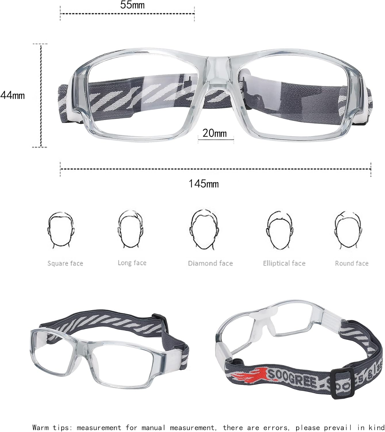 SooGree Sport Glasses Goggles Basketball Soccer Sports Protective Eyewear Goggles-Replaceable Prescription Lens