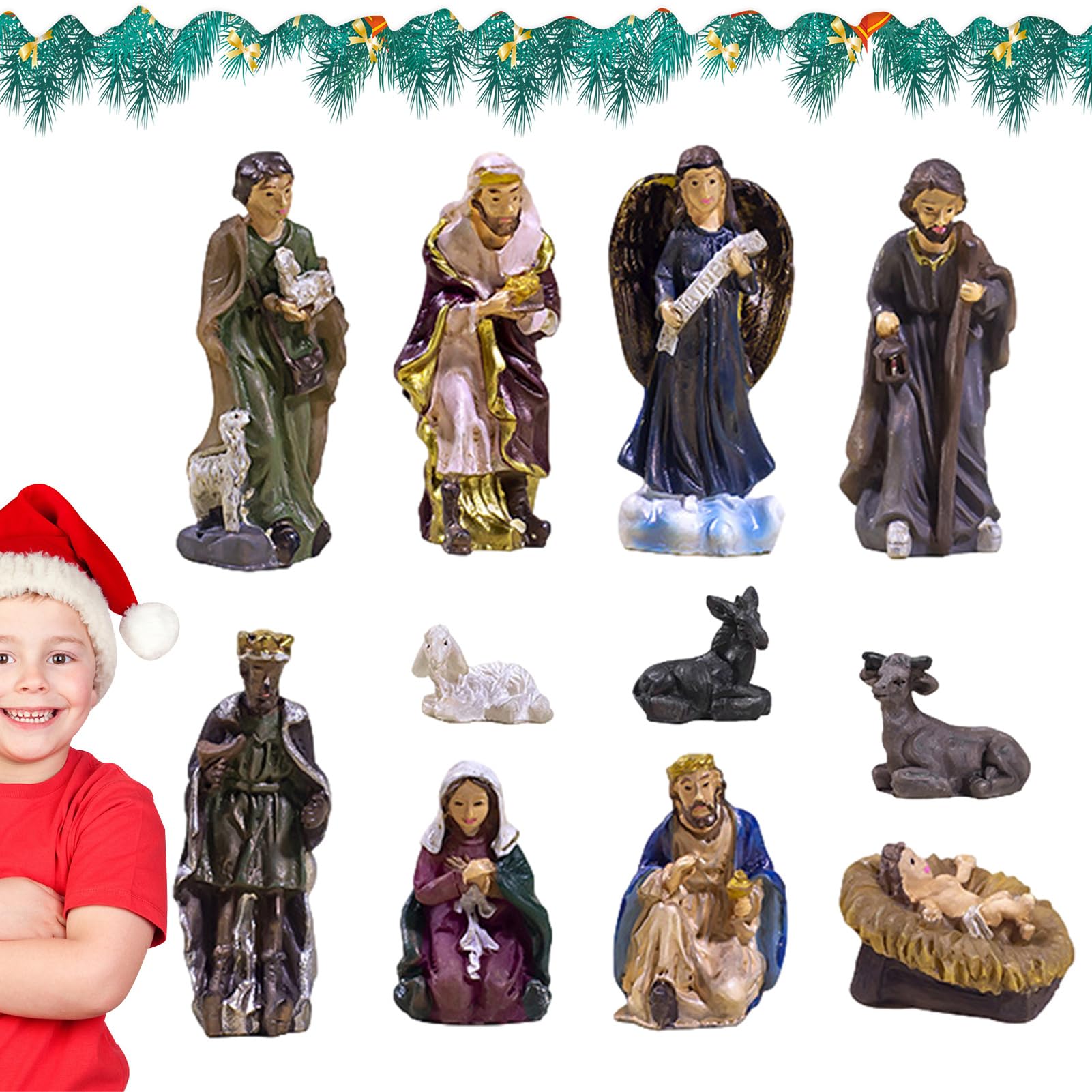 Crèche religieuse en résine sculptée de la naissance de Jésus aux détails raffinés