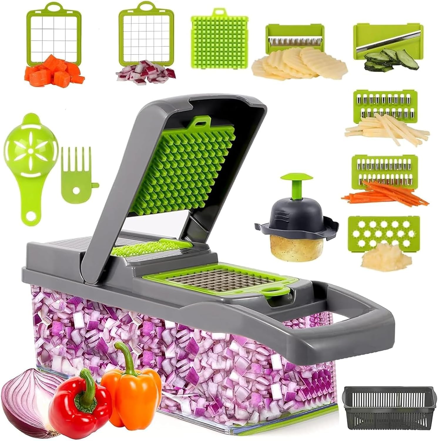 Vegetable Chopper with Container – 8 in 1 Multifunction Onion Chopper, Vegetable Cutter, Dicer, Slicer, Julienne, Grater with Storage Box & Egg Separator – Kitchen Food Chopper Tool-image-29
