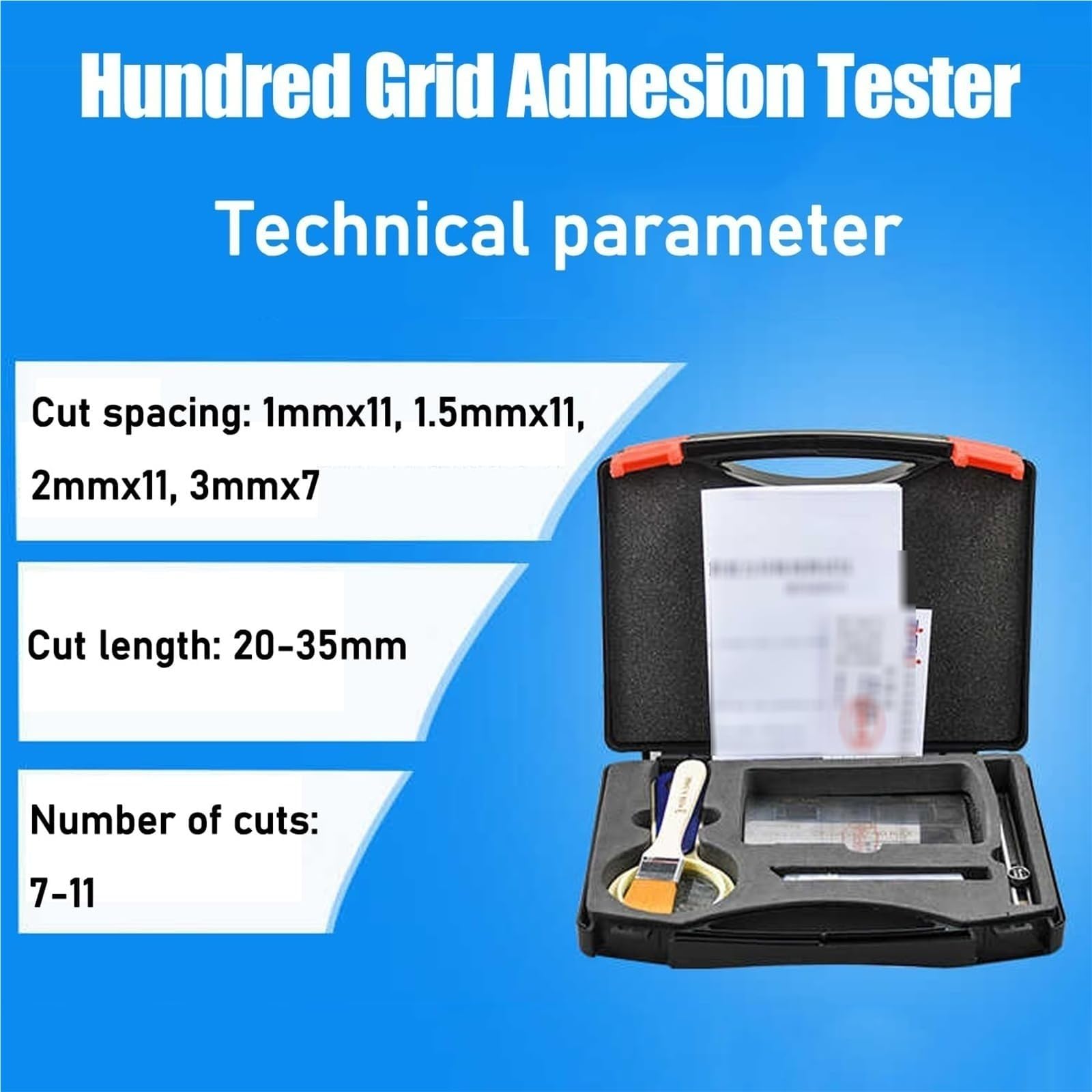 Gitterschnitt-Haftfestigkeitsprüfer, 4-in-1-Kreuzschnitt-Haftfestigkeitsprüfer, Prüfgerät für Lackhaftung mit Lupe, Klebeband & Pinsel, Klingen: 1mm/1,5 mm/2mm/3mm