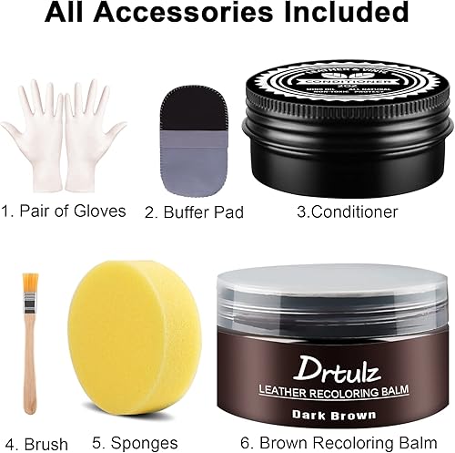 Miniatura 2 de drtulz Color de reparación de cuero, acondicionador de bálsamo de cuero marrón oscuro, restaurador de cuero marrón oscuro, tinte de cuero, kits de