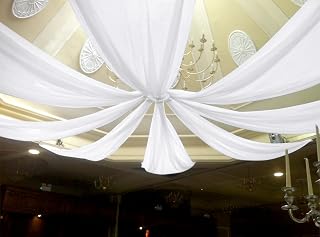 REWOMC 6 Panels White Ceiling Drapes for Wedding 5ftx20ft Chiffon Fabric Arch Draping Curtains for Party Ceremony Birthday Baby Shower Reception Stage Ceiling Decorations
