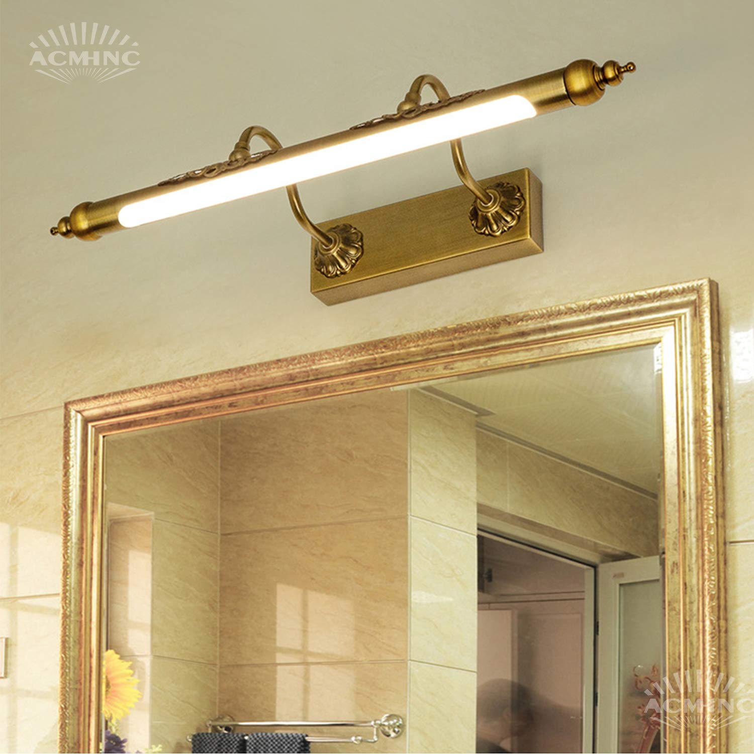 ACMHNC Vintage Spiegelleuchte Bad Mit Stecker,IP44 Badleuchte Retro Spiegellampe Badezimmer Mit Schalter,Braune Bronze Einstellbar Wandleuchte Innen 4000K Spiegel Schminklicht Bilderleuchte,45cm/8w