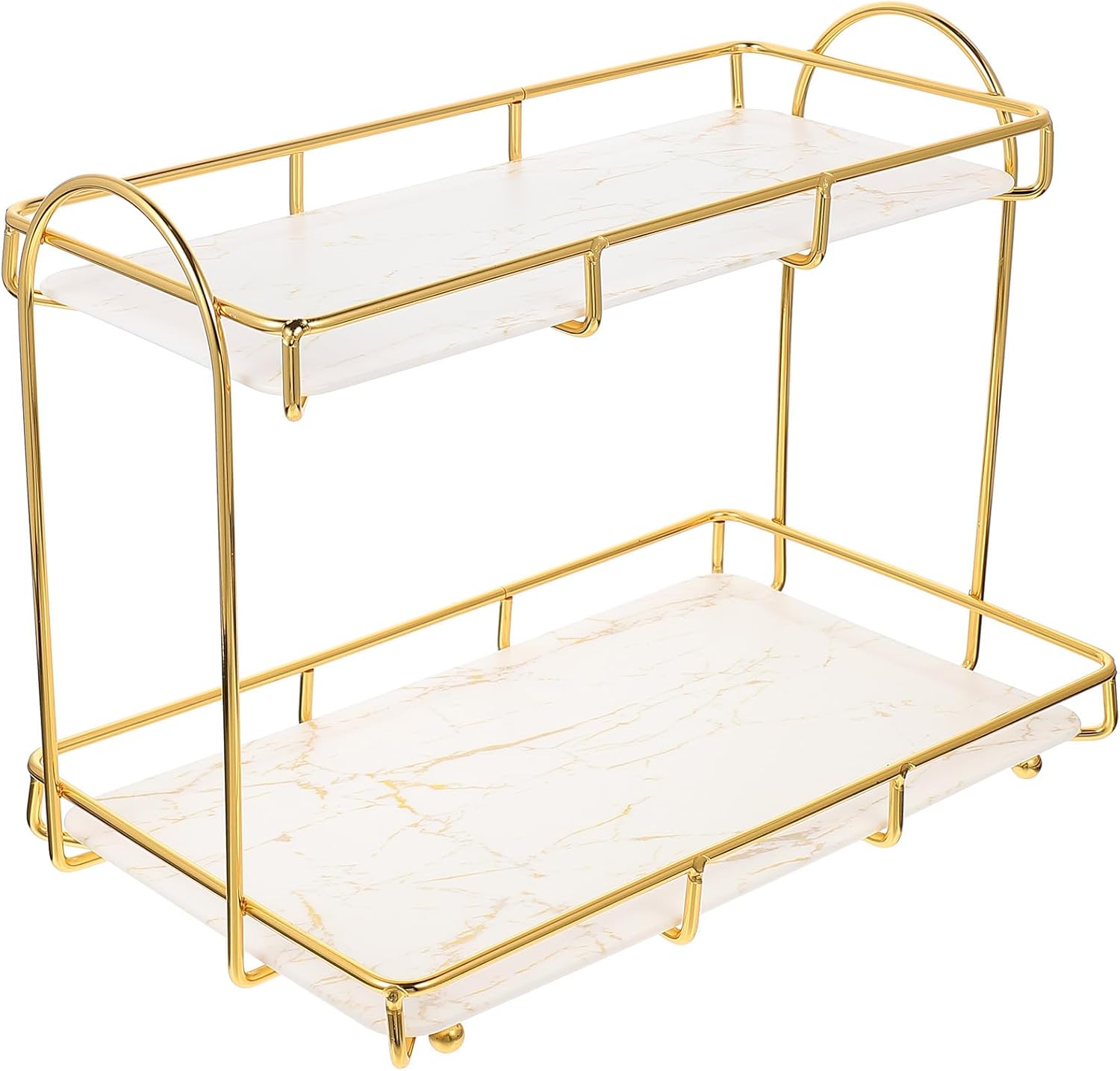 Alipis Bathroom Toiletry Organizer 2 Tier Countertop Storage Shelf White Metal Rack for Cosmetics and Toiletries Bathroom Desktop Corner Shelf