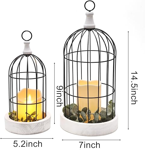 Miniatura 3 de PHOSPHOR Juego de 2 faroles de vela para decoración del hogar, diseño rústico de tian yuan nong she, para sala de estar, chimenea de chimenea,