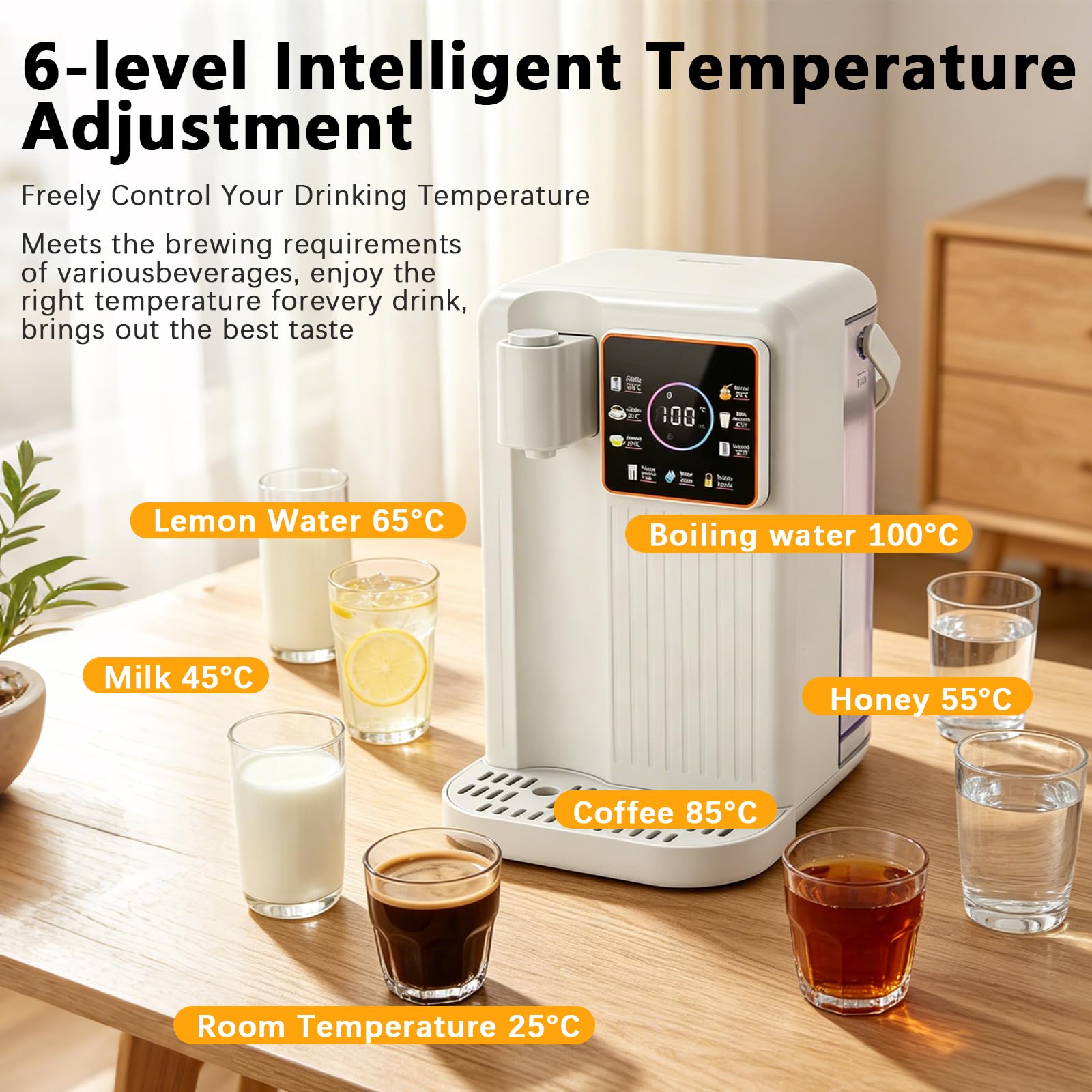 Dispensador de Agua, Estación de Agua 3L Dispensador Instantáneo de Caliente con 2 Filtro Instantáneo de Encimera con 6 Temperaturas Ajustables y 8 Volúmenes de Agua, Tanque Extraíble