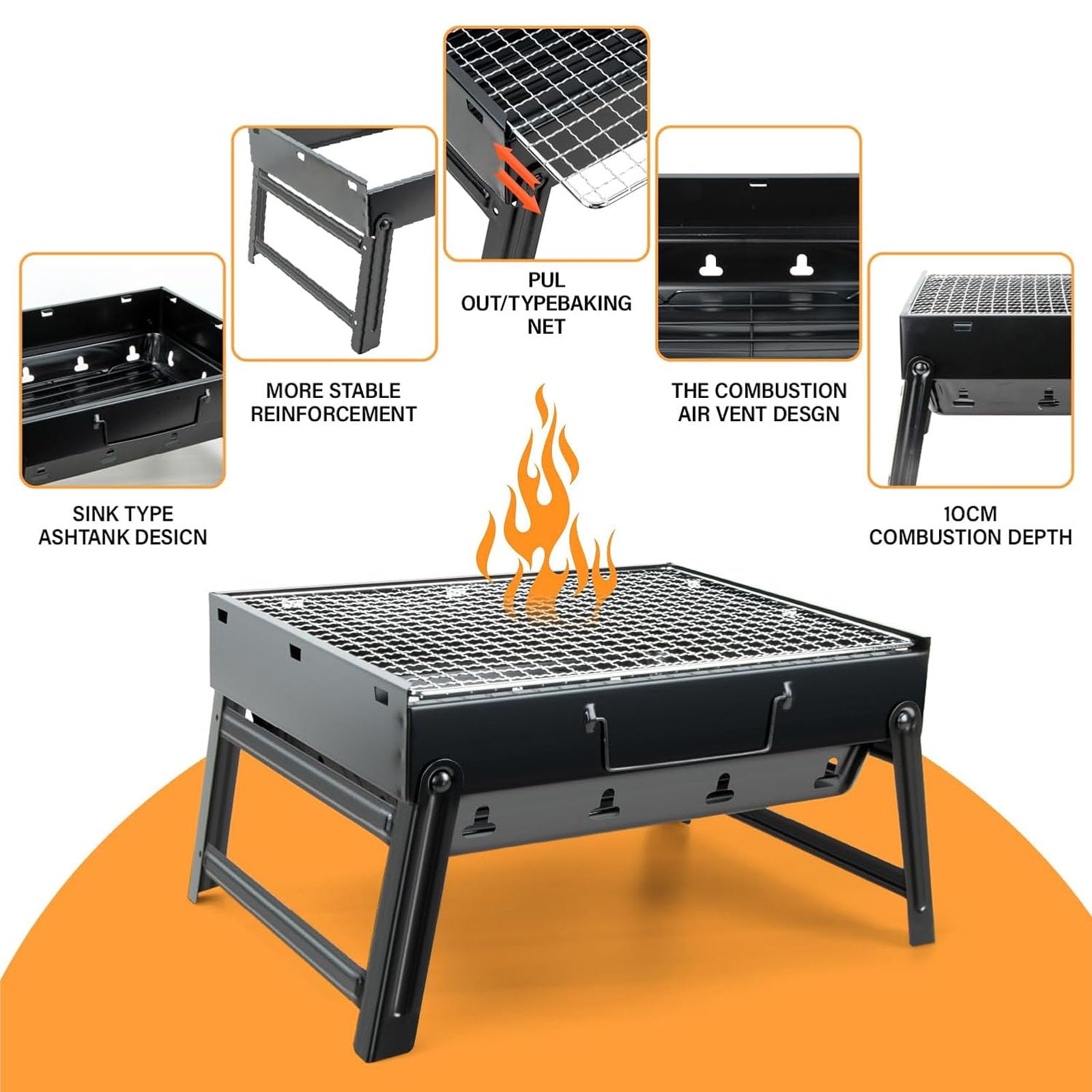Grill barbecue, tavolino pieghevole portatile del barbecue del carbone di legno, all'aperto in acciaio inossidabile Fumatore BBQ per il picnic Giardino Terrazza Camping Viaggio Parte del cortile
