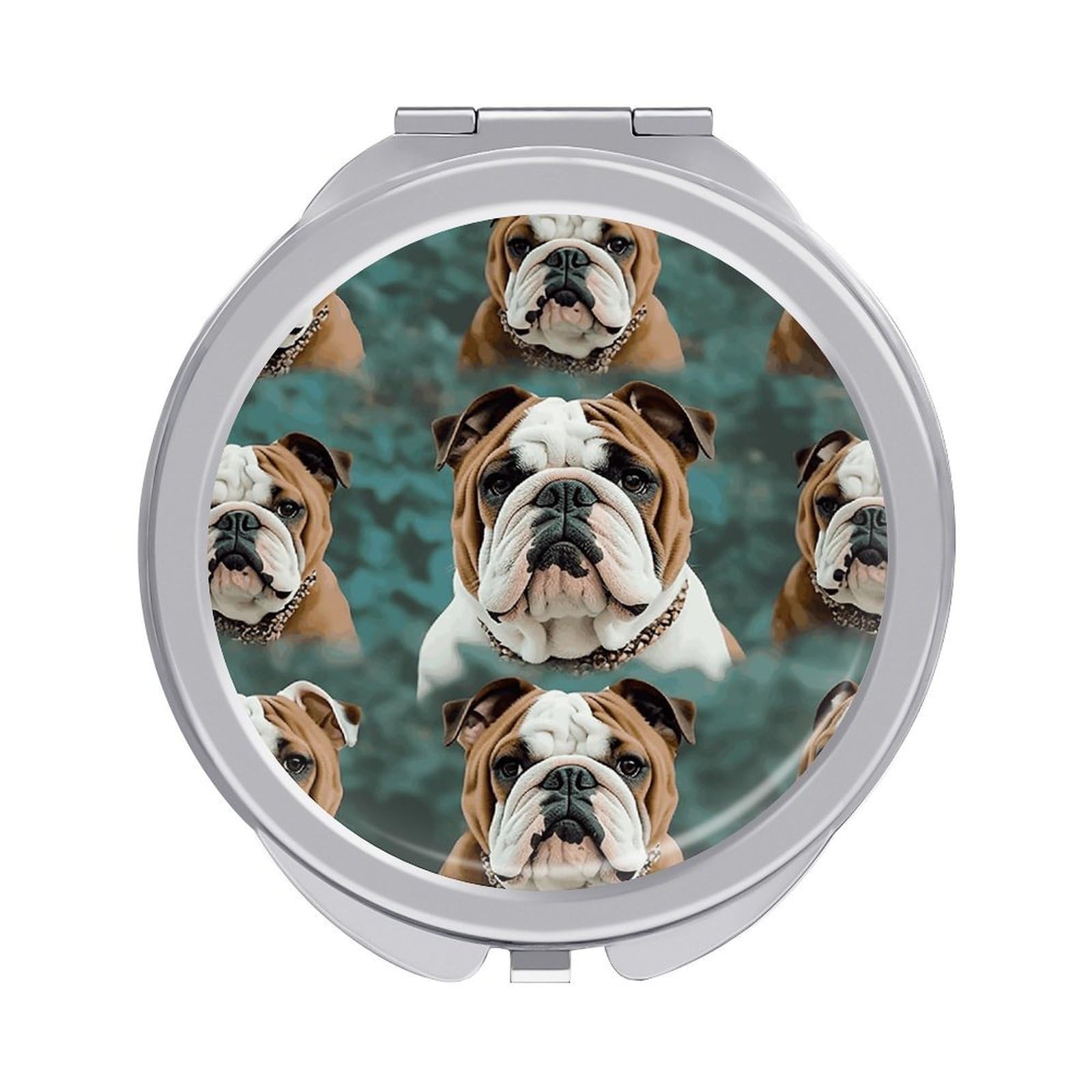 VstaDank Funny English Bulldog Travel Makeup Mirrors Exquisite Double-Sided 2X/1X Magnifying Folding Pocket Mirror Portable Round Handheld Mirror Mini Compact Mirrors for Outdoor Home