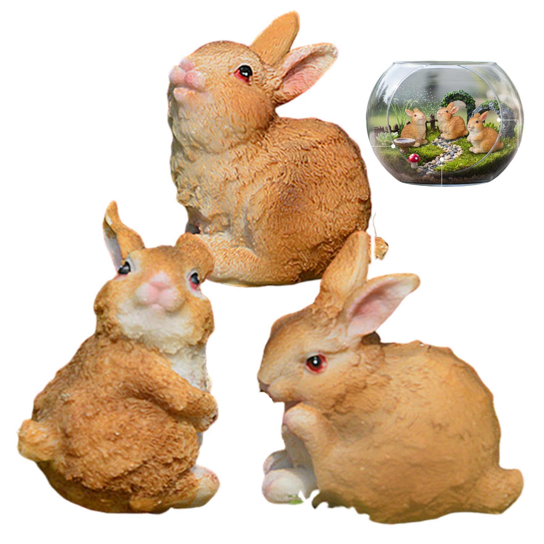 Aetherize 3Pcs Rabbit Figurine, Hand-Painted Resin Bunny Statue for Fairy Garden Decor, Classic Miniature Animal Models for Home, Shelf, or Outdoor Easter Decorations Bunny Figurines
