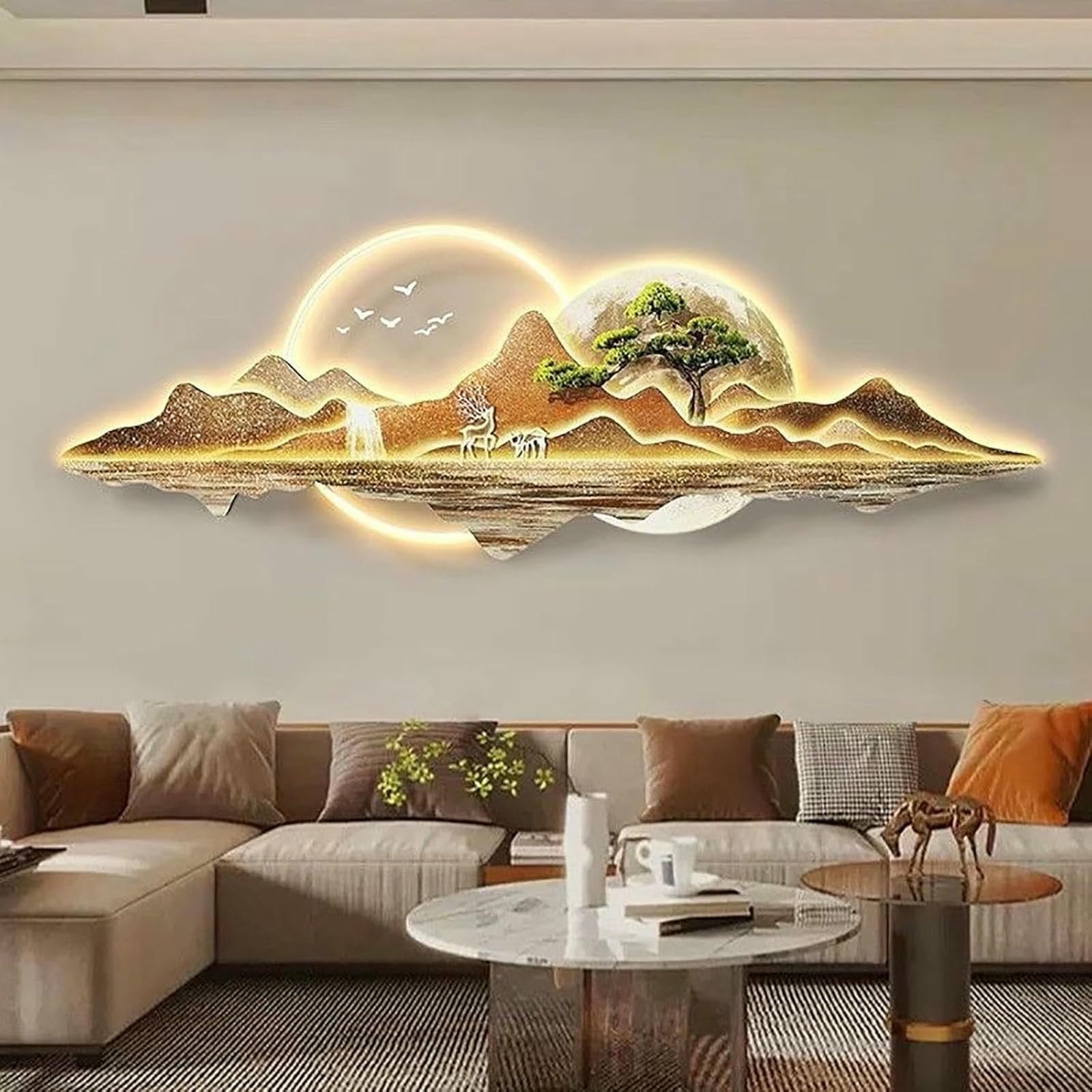 Décor mural 3D paysage moderne : sculpture avec art léger pour habillage de mur couloir