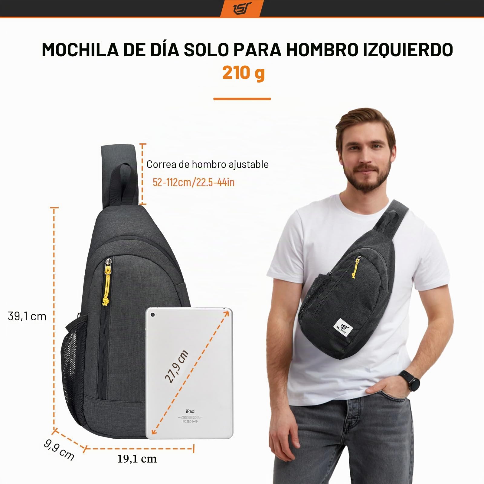 SKYSPER Bolso Bandolera con Bloqueo RFID, Mochila Cruzada Hombre Antirrobo Bolso Pecho Sling Bag 9L