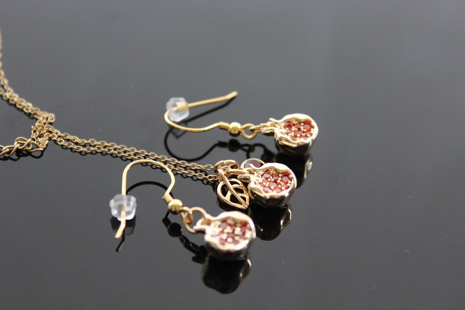 Gold Plated Pomegranate Jewelry Set, Necklace and Earrings