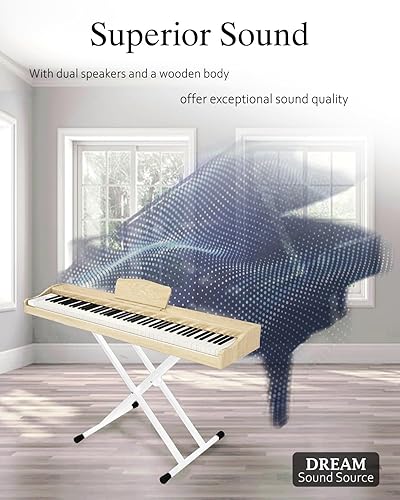 Miniatura 5 de Longeye Teclado de piano de 88 teclas, piano eléctrico de madera, piano digital semipesado para principiantes y profesionales con soporte para
