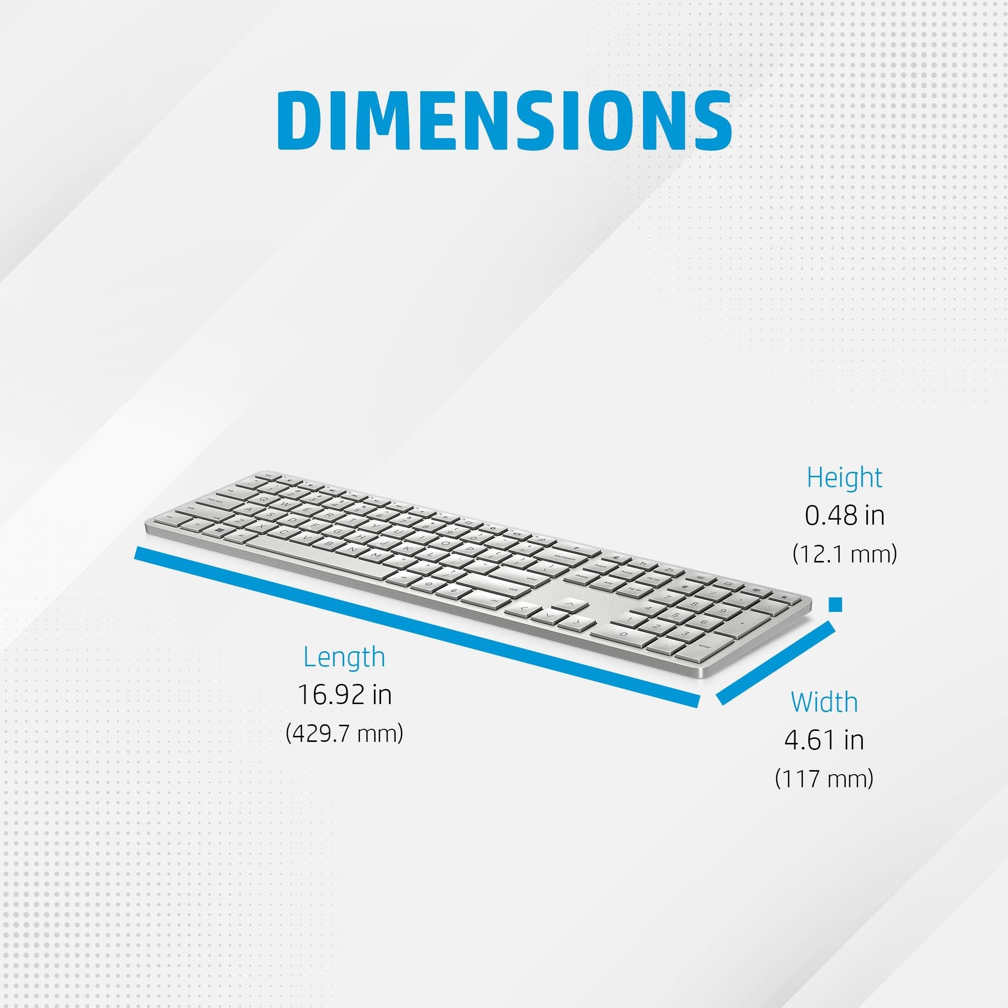 HP 970 Tastiera Wireless, Connessione con Dongle USB-A a 2,4 GHZ e Bluetooth 5.0, 20 Tasti Programmabili, Retroilluminata, Digitazione Silenziosa, Ricarica USB-C fino a 6 Mesi, Bianca