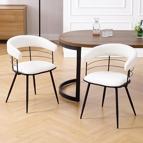 Miniatura 6 de DUOMAY Juego de 2 sillas de comedor modernas de sherpa, sillas de cocina tapizadas con patas de metal negro, sillas laterales con respaldo abierto,