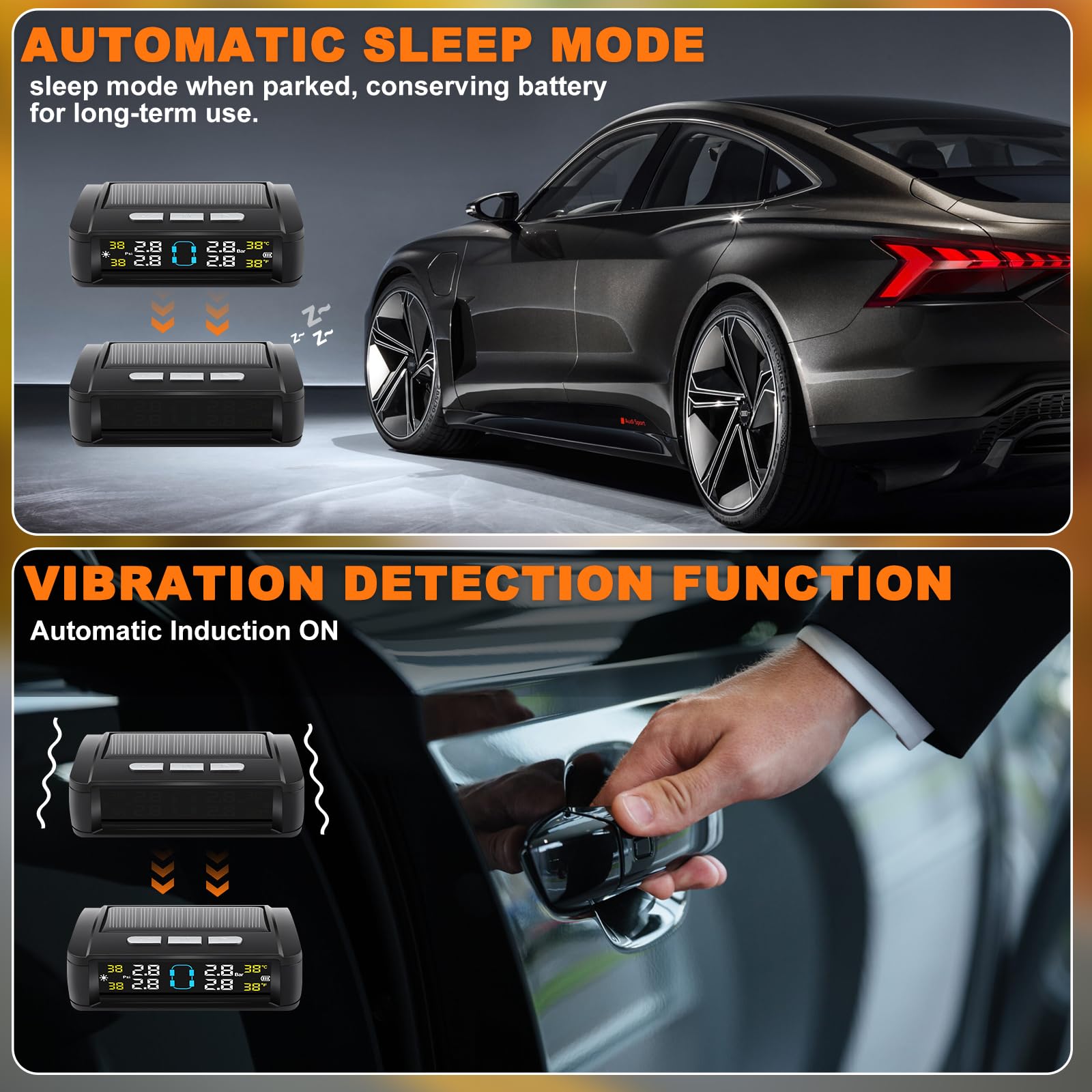 0-6 bar Sistema di Monitoraggio della Pressione dei Pneumatici TPMS con 4 Gomme Sensore Esterni degli Pneumatici 5 Modalità di Allarme, Universale ad Energia Solare per Auto SUV Caravan