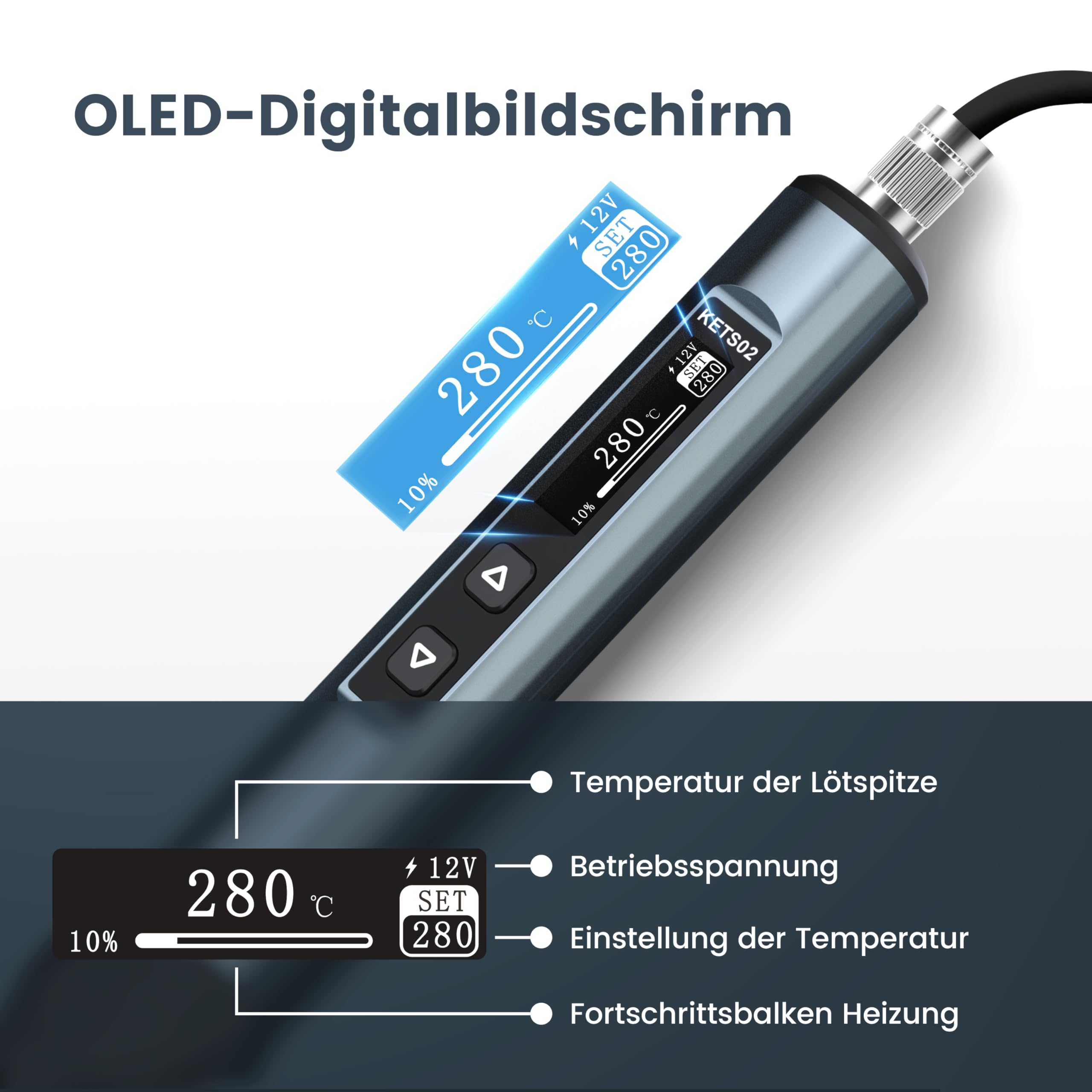 KAIWEETS USB C Lötkolben, Lötkolben Set mit Einstellbar 80-420°C, 65W GaN Ladekopf, Digital Bildschirm, 5 Ersatzspitzen und USB C Kabel soldering iron Kompakt und leicht zu transportieren