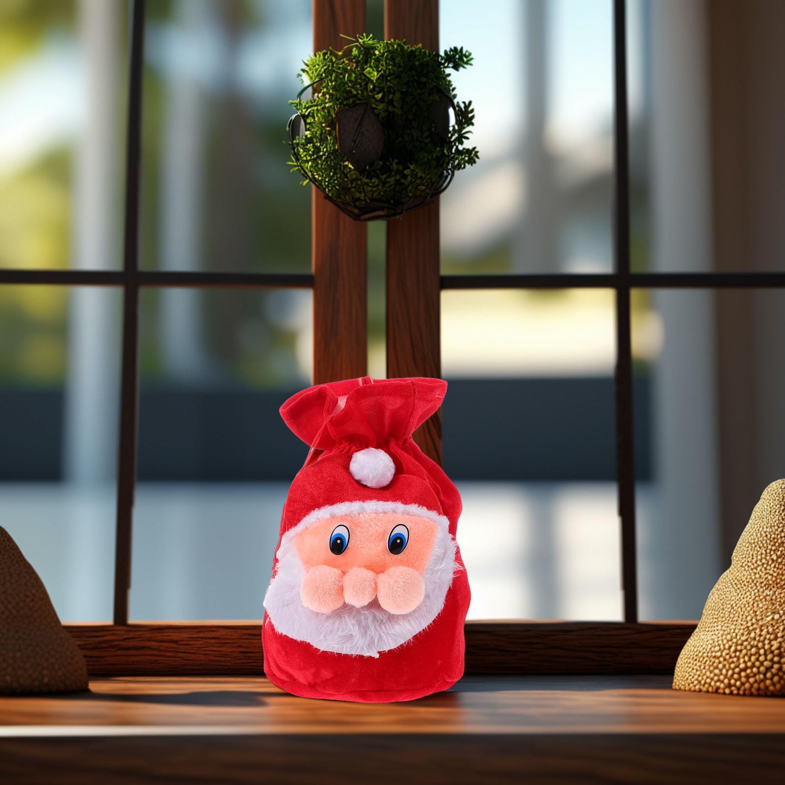 Toyvian Bolsa de Peluche de Papá Noel con Cordón Ajustable, Saco Rojo Navideño para Dulces de Fiestas, Accesorio de Disfraz Navideño para Guardar Paquetes Y Envolver Artículos de Fiesta.