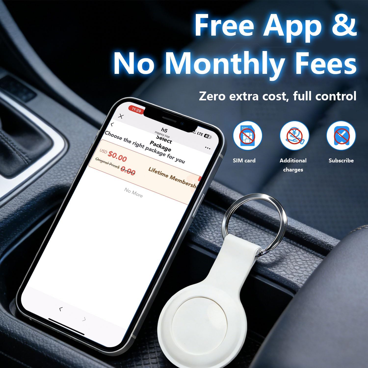 GPS Tracker for Vehicles and Cars, Real-Time Location Tracking Device, No SIM Card No Subscription, No Monthly Fee, Long Standby Waterproof Tracker for Pets, Dogs & Valuables (Android & iOS)-White