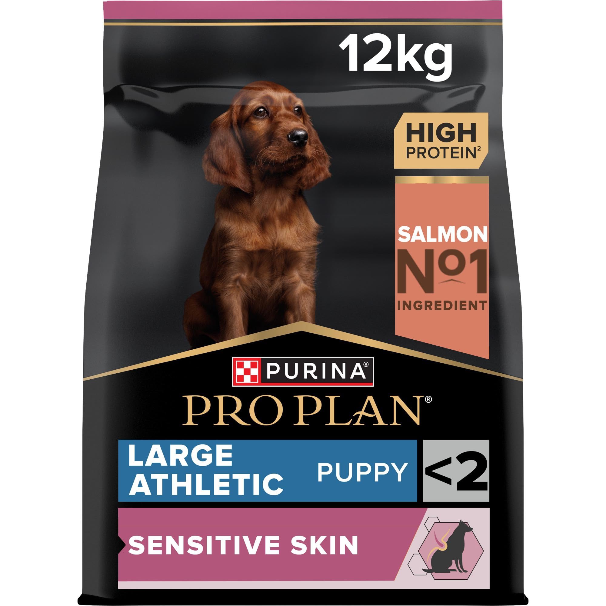 Purina Pro Plan - Large Puppy Athletic Sensitive Skin Chien, Saumon - 12 kg | Croquettes Chiot Athlétique Saveur Saumon - Sans blé, peau saine, pelage brillant et articulations - Santé Chiot