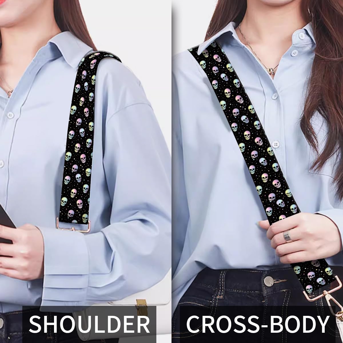 Purse Strap Replacement Crossbody, 3.8cm Wide Shoulder Strap Adjustable Replacement Belt Gold Buckle, Handbag Crossbody Bag Strap Funny Skull Stars
