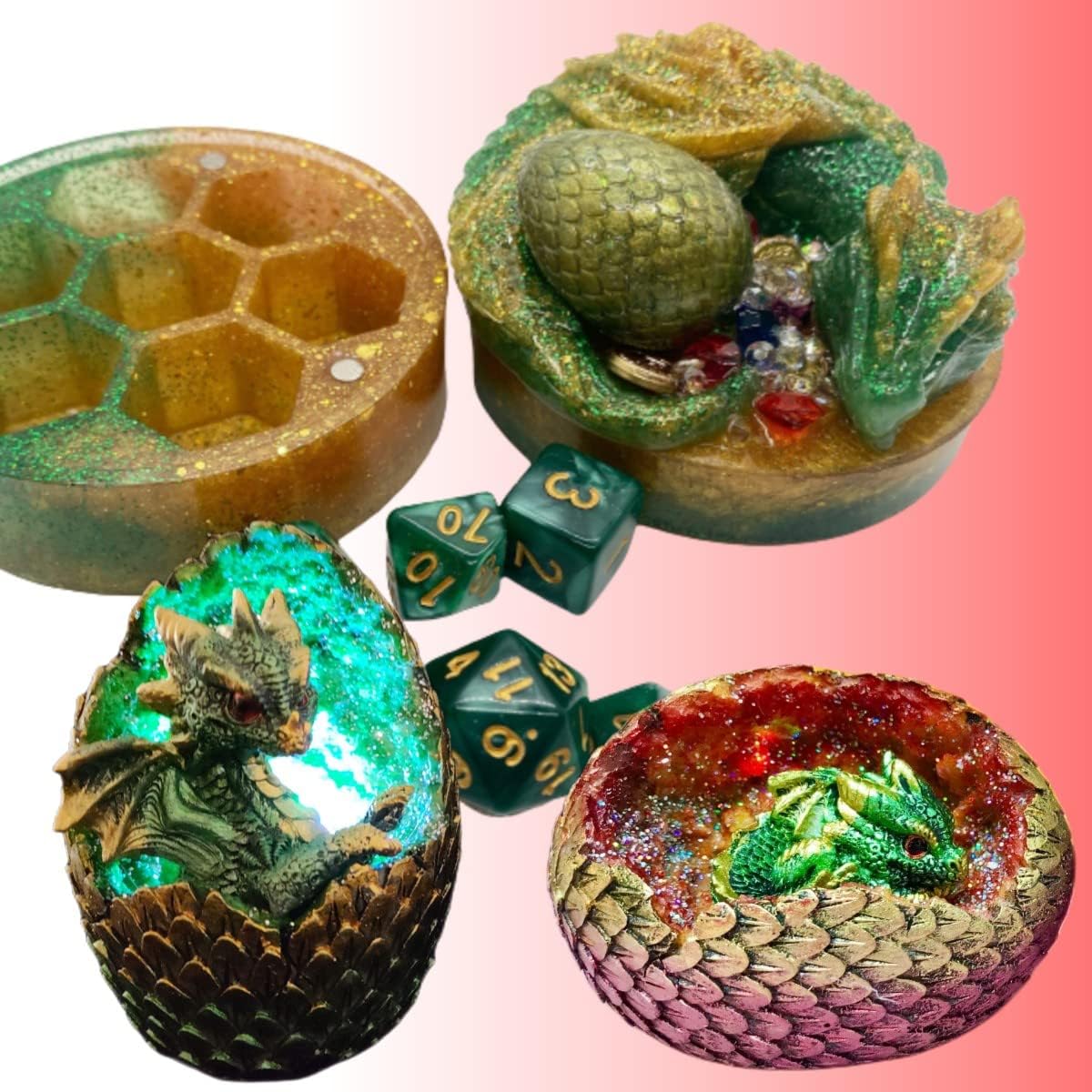 Large Dragon Egg Mold, 2 Styles of Resin Animal Molds with Finely Carved Dragon Scale Design, 3D Dinosaur Silicone Molds for Epoxy Resin DIY Home Desktop Easter Decoration