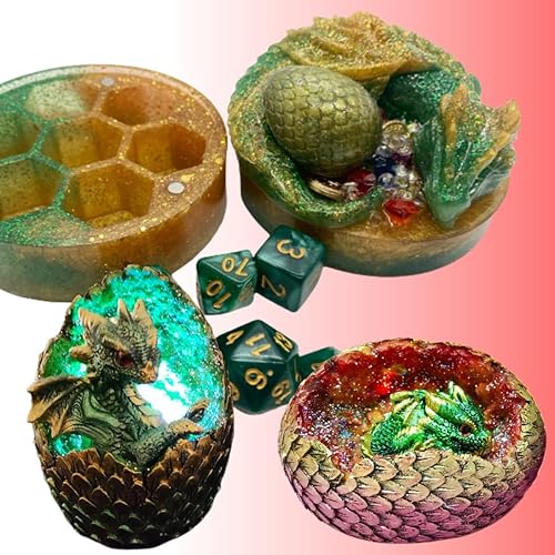 Miniatura 3 de Molde grande de huevo de dragón, 2 estilos de moldes de animales de resina con diseño de escamas de dragón finamente talladas, moldes de silicona de