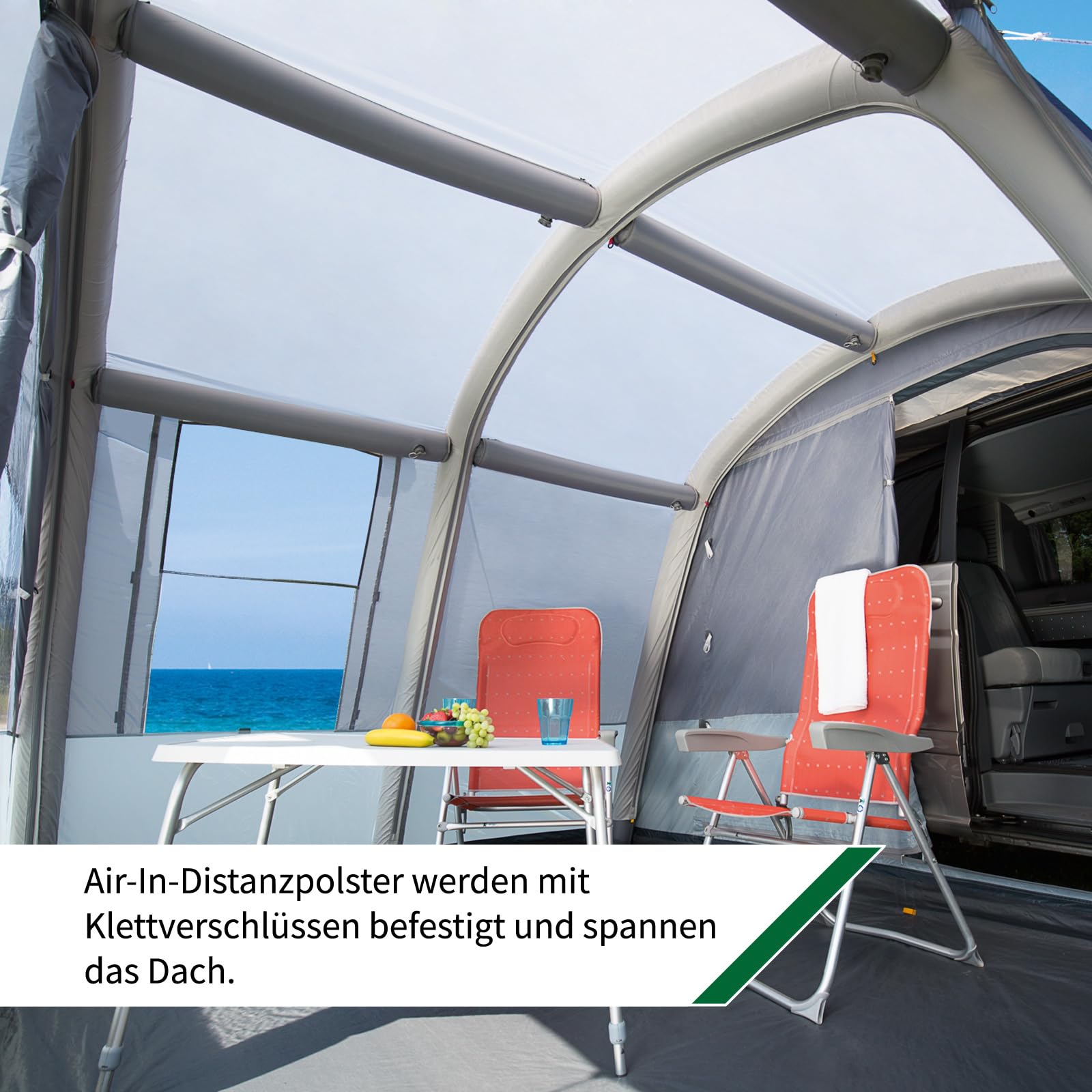 dwt Rapid Air II Busvorzelt, freistehend und aufblasbar, 340x240 cm, grau, Texolan 30, mit Vordach und Lüftungsfenstern