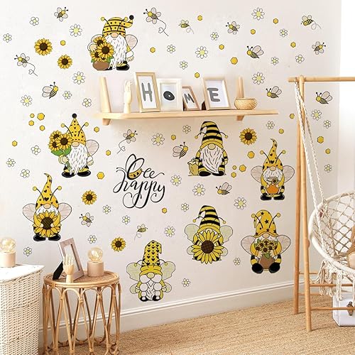 Miniatura 5 de 45.66 x 29.52 pulgadas, calcomanías de pared de gnomo de abeja de primavera, calcomanías de pared de gnomo de abeja, calcomanías de pared extraíbles