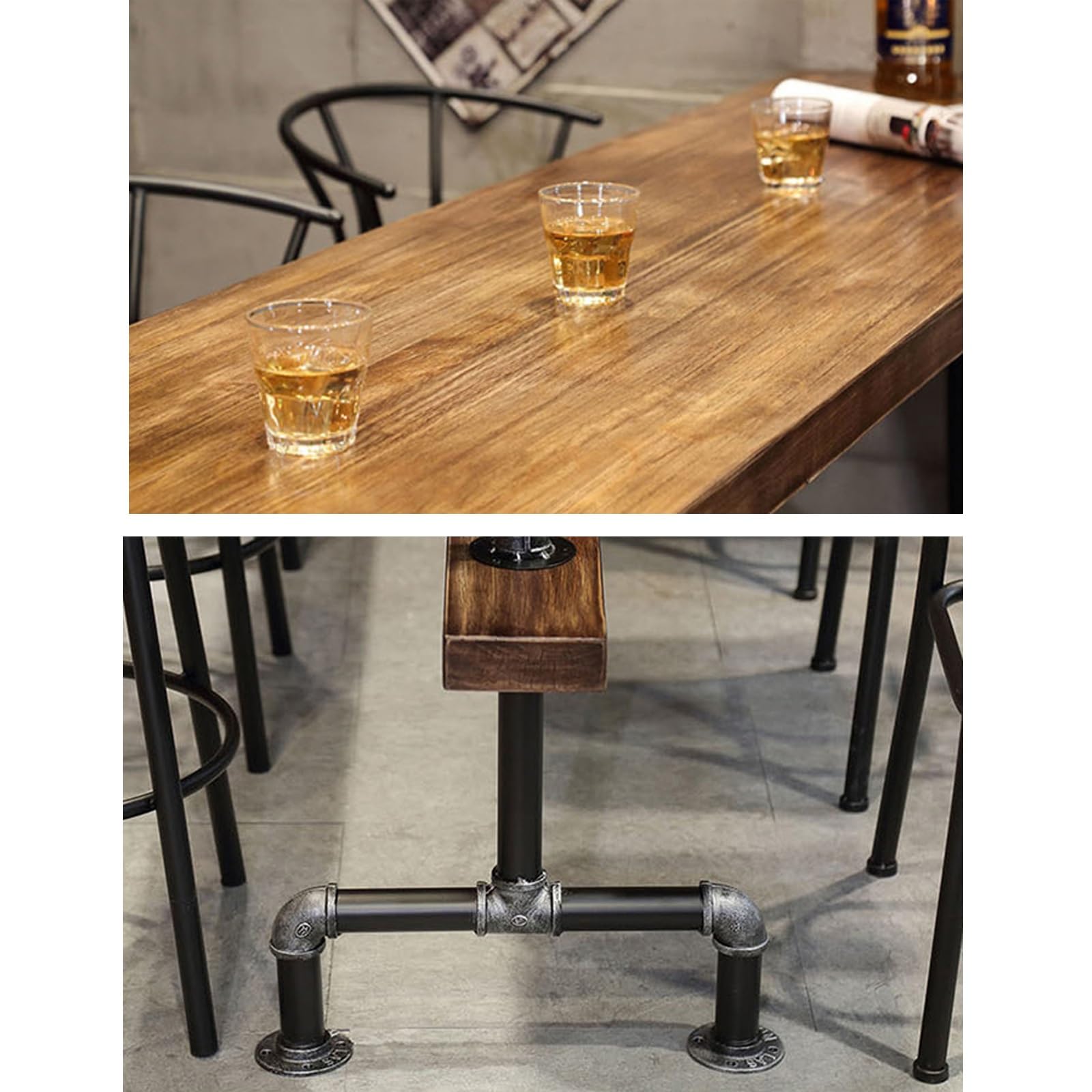 Rectangle Table de bar bois massif longue et étroite moderne plan de travail cuisine table haute industrielle table de comptoir haute table bistrot exterieur piètement en métal Pas de selles(200*40*10
